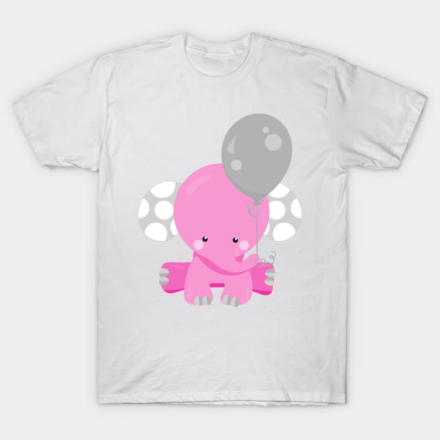 Elephant With Balloon, Pink Elephant, Cute Animal T-Shirt by Jelena Dunčević